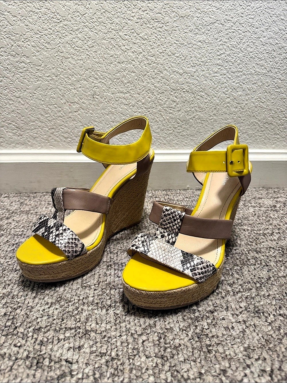 Calvin Klein Ellison Wedge Sandal Women's Yellow & Brown
